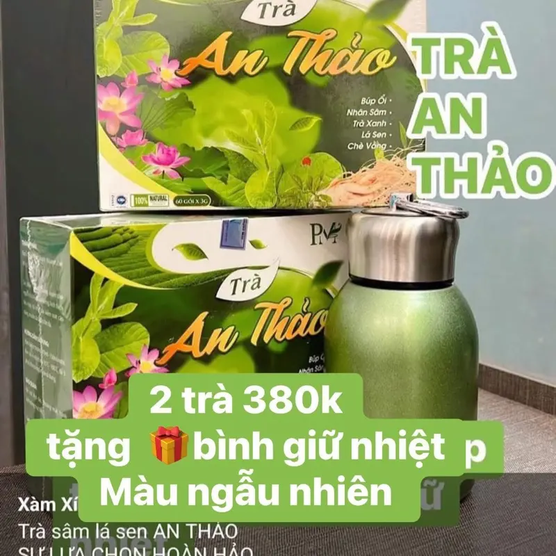 2 hộp  tặng bình giữ nhiệt trà màu ngẫu nhiên trà săm lá sen an thảo  có thẻ cào miễn ship