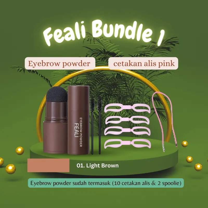 FEALI Paket Bundle (2PCS) Stamp Alis Instan Best Seller - (Eyebrow Powder Cetakan Alis Instan Waterproof, Cetakan Alis Instan Tali Eyebrow Card Dengan 4 model) Wajah 2
