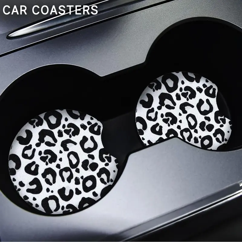 Leopard Print Car Coaster, Round Anti-slip Cup Holder Decorative Cup Mat, Car Cup Holder Coaster For Gift, Car Decoration 2