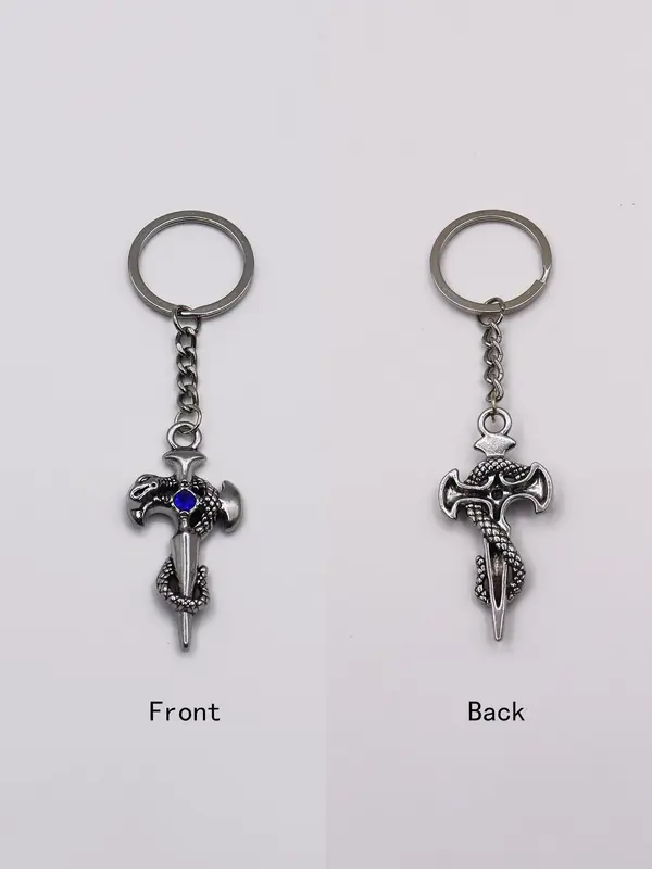 Vintage Snake & Sword Design Keychain, Rhinestone Decor Keychain for Car Keys for Women & Men, Fashion Accessories for Daily Use 2