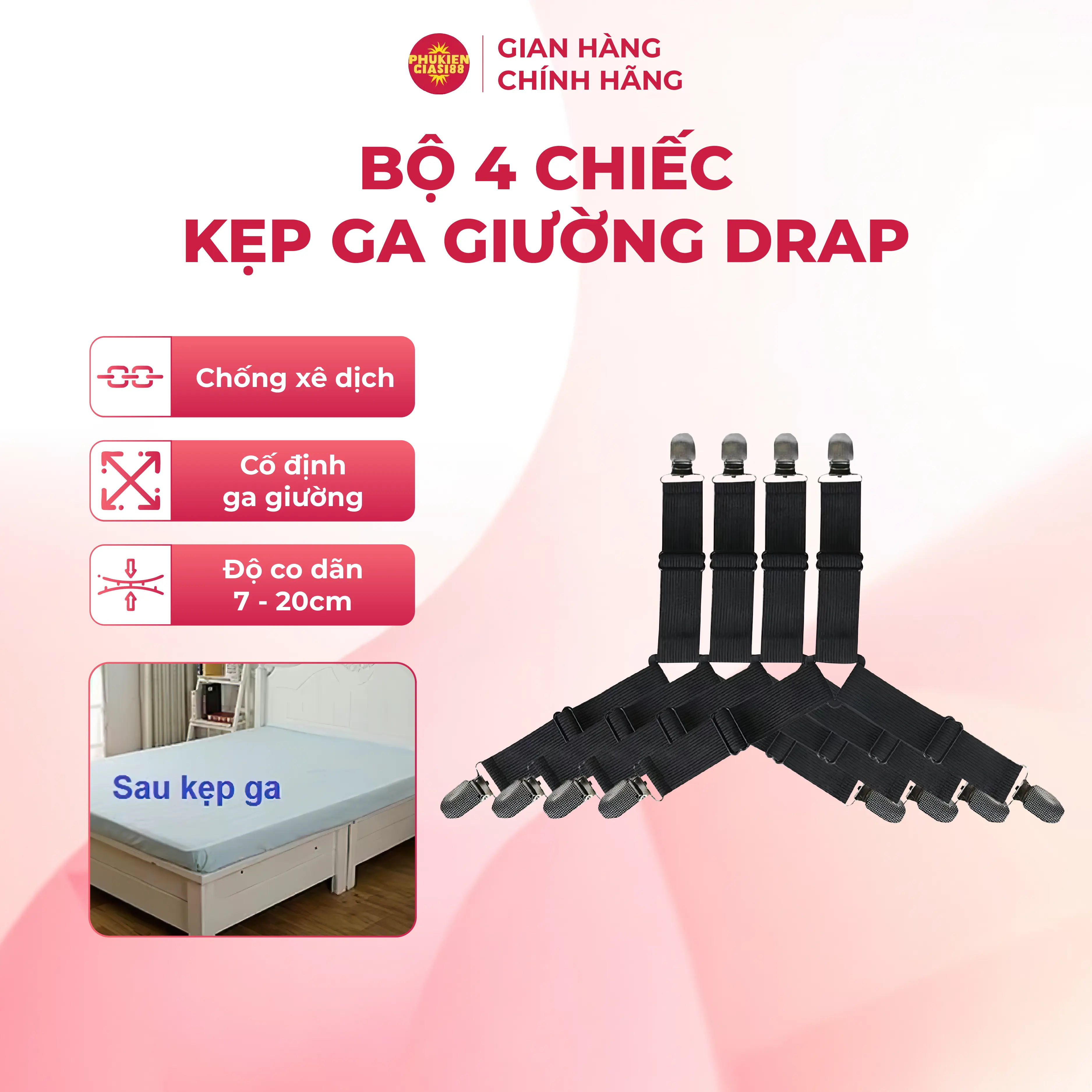 Set 4 kẹp ga giường cố định 4 góc chống xê dịch và giữ phẳng
