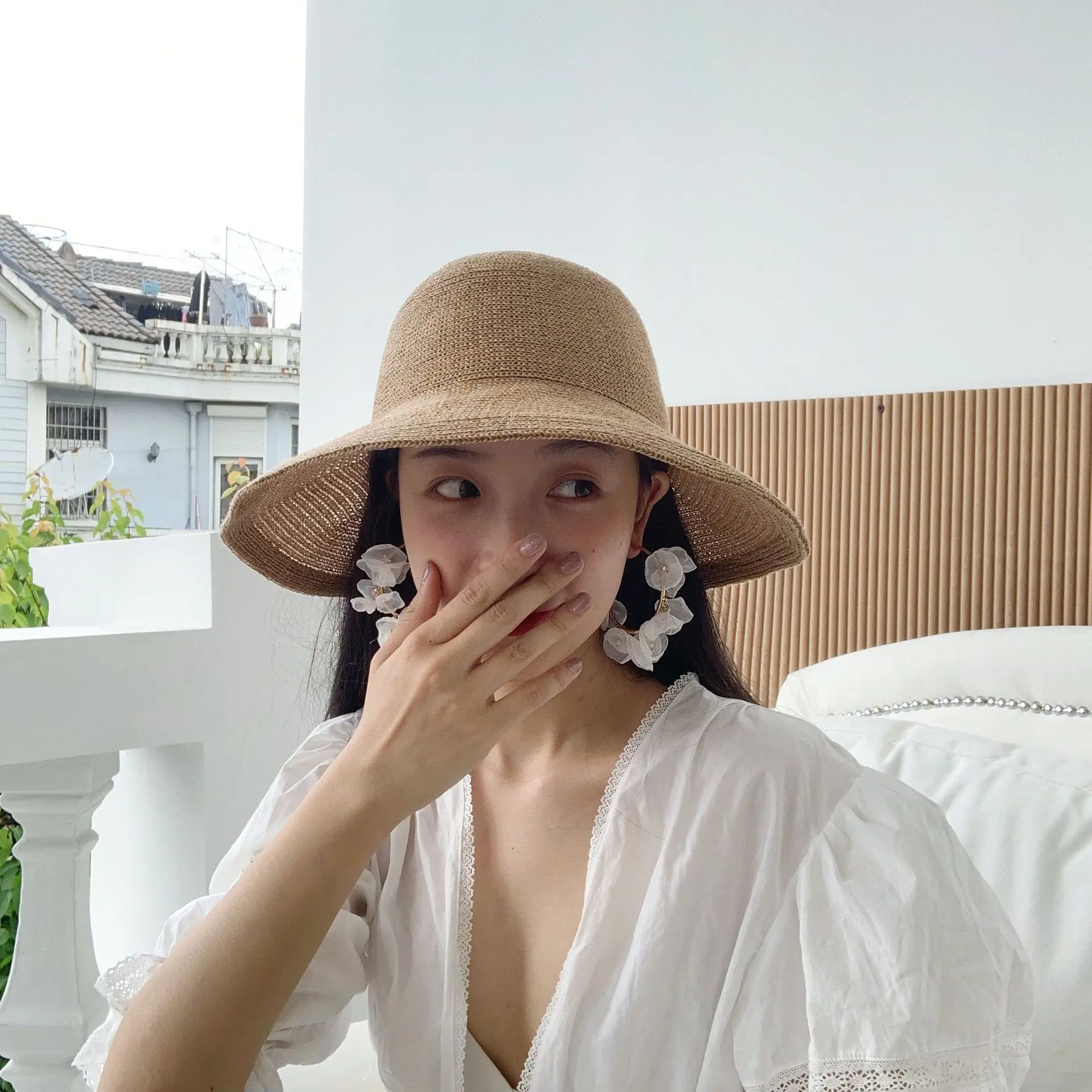 Mũ Chống Nắng, Phong Cách Mùa Hè, Thoáng Khí, Thích Hợp Cho Các Hoạt Động Ngoài Trời, Thiết Kế Nữ Thần, Vành Lớn, Làm Trắng, Lý Tưởng Cho Kỳ Nghỉ, Làm Bằng Rơm, Mũ Chống Nắng, Mũ Tai Bèo