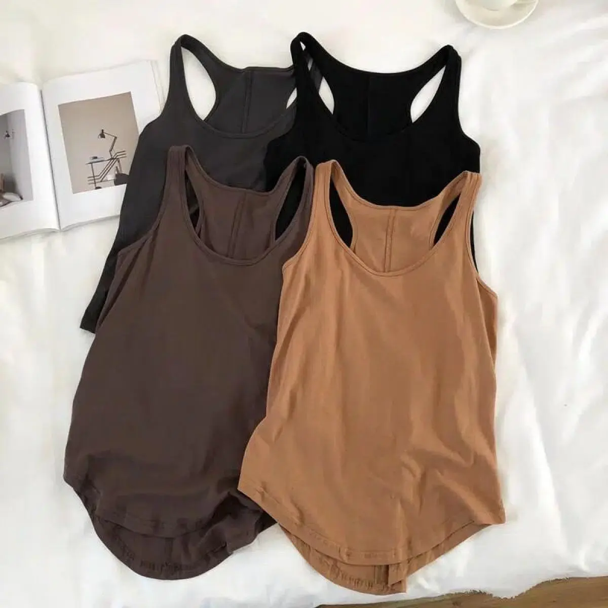 Single/Two-Piece Summer Harajuku Style Plus-Size Loose And Versatile Outer Wear Sleeveless Base Solid Color Racer Vest Women