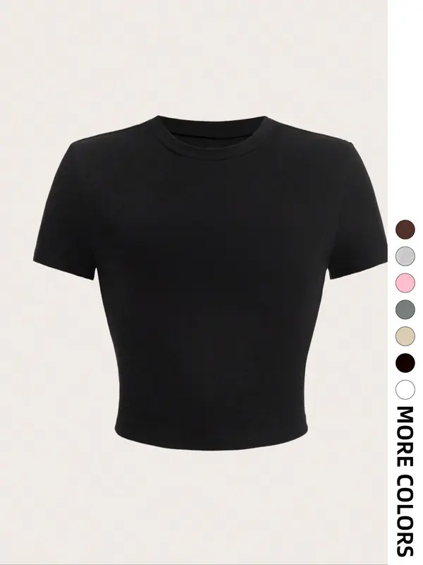 Women's Letter Print Round Neck Tee, Casual Short Sleeve Crop T-shirt, Ladies Summer Outfit for Daily Wear, Tops for Women, Shortsleeve Graphic Tees 4