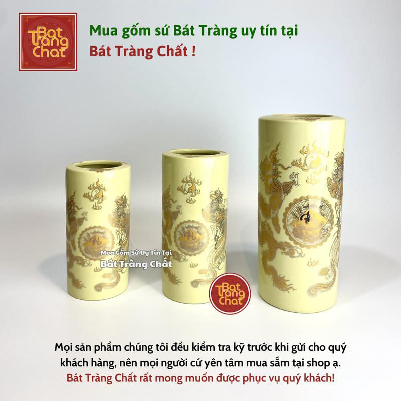Ống Hương, Ống Đựng Hương Men Vàng Kim Bát Tràng Cao Cấp 3
