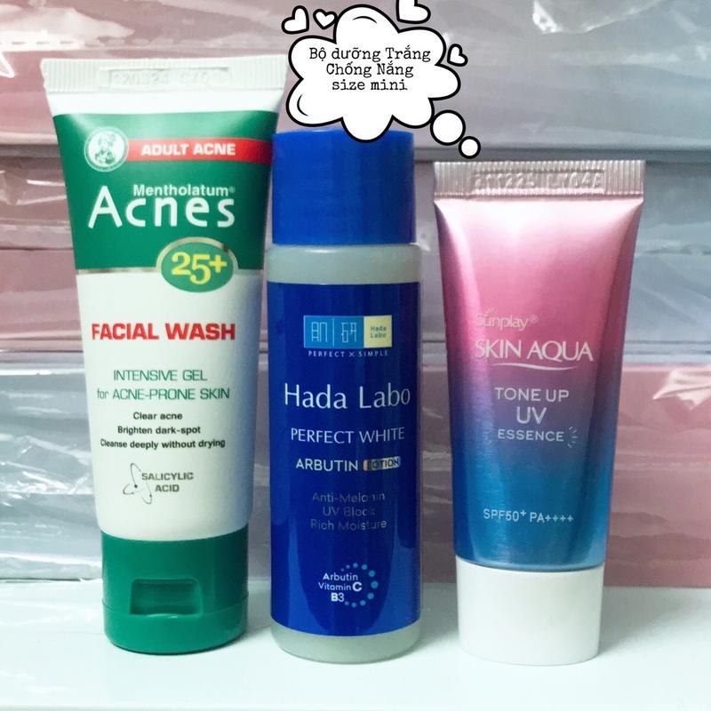 Bộ 3 món dưỡng trắng chống nắng Hada Labo Perfect White size mini Skincare Whitening