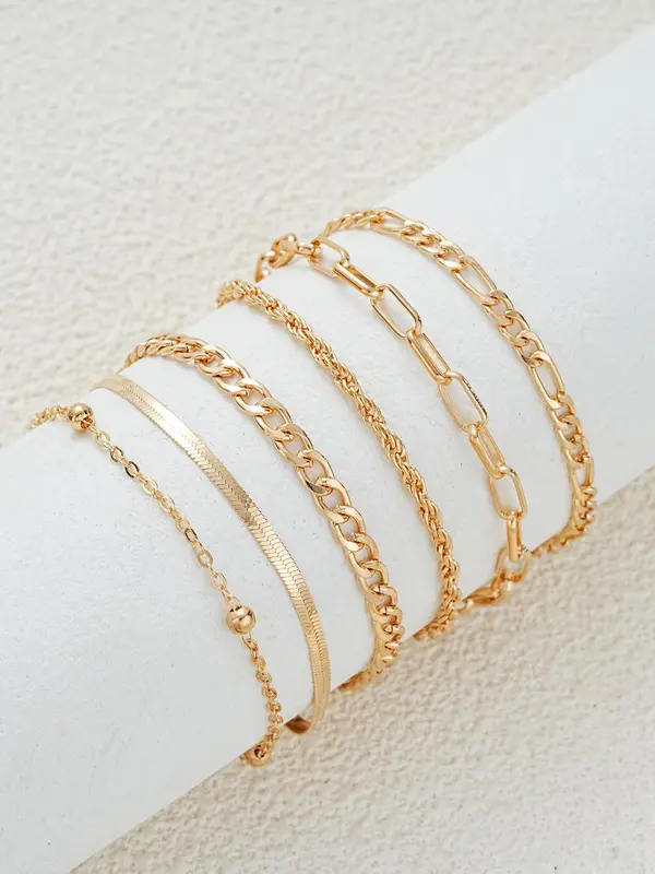 Women's Boho Style Minimalist Anklets, 6pcs/set Fashionable Retro Anklets for Women & Girls, Trendy All-match Vintage Body Jewelry As Gift for Summer Decor 3
