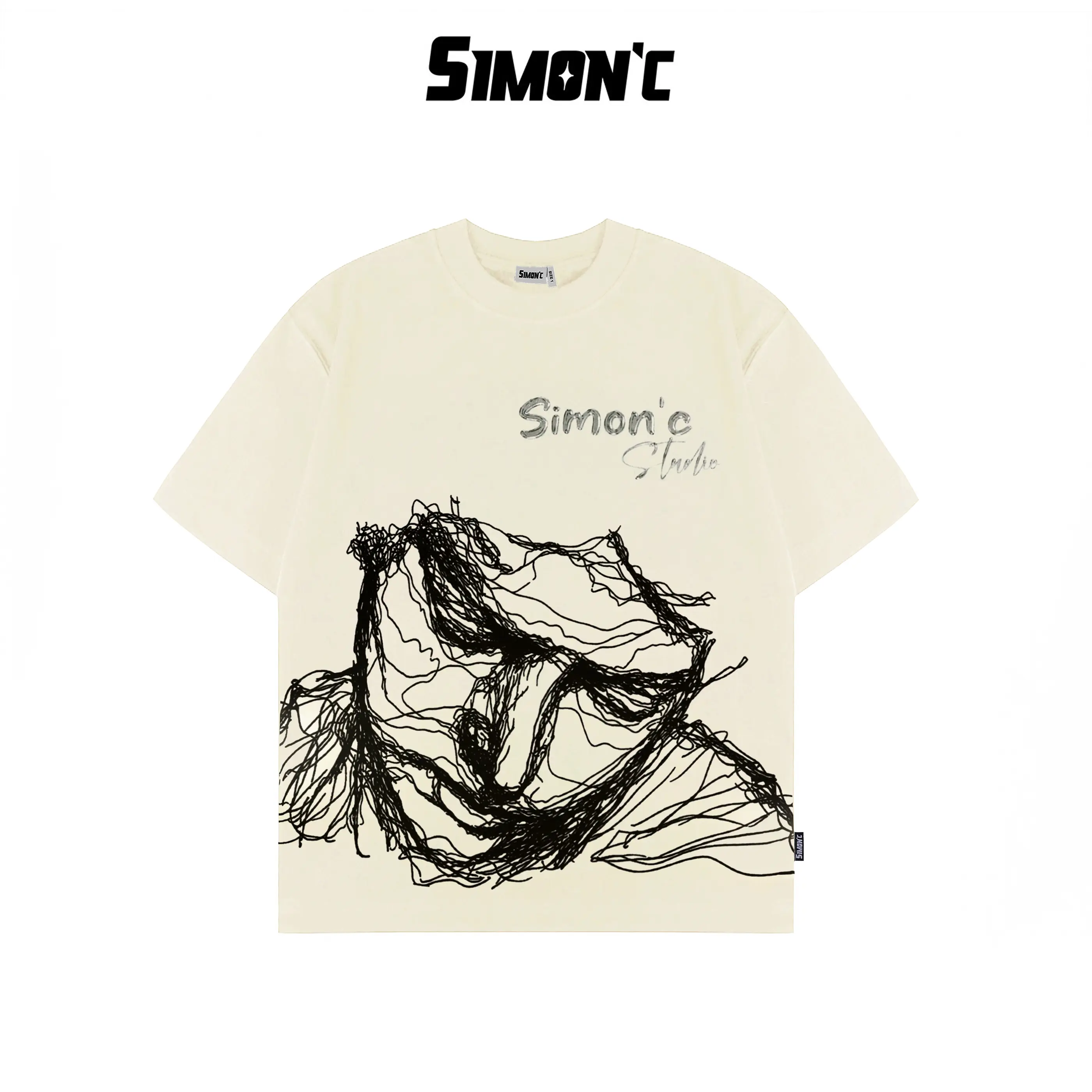 Áo Thun Simon'c Face Line - Kem Cotton  Nam Nữ Unisex Tay Lỡ Oversize Local Brand Cổ tròn Menswear