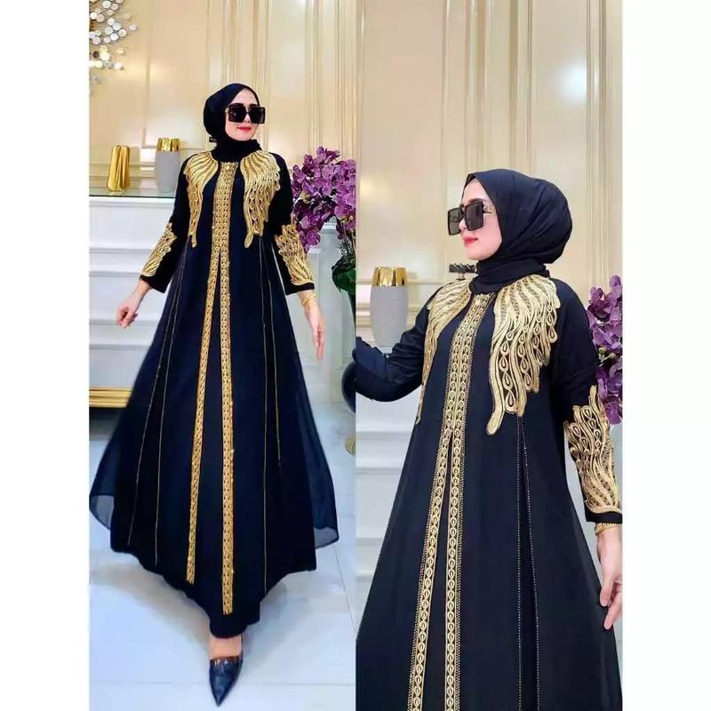 Product Introduction of (COD)Gamis Abaya Arab SHANIA Motif Bordir Jersey Mix Ceruty Mote Swarosky Terbaru Muslim Hitam Turki Mewah 10