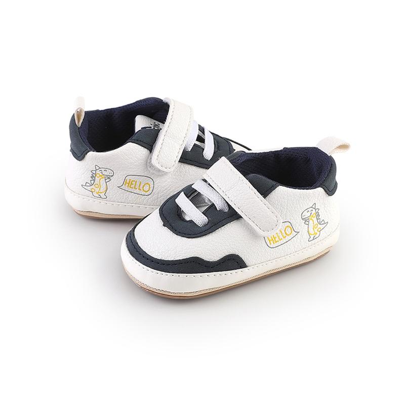 Product Introduction of Baby Sneakers Contrast Color Dinosaur Pattern Non-Slip First Walking Soft Sole PU Shoes for Boys Girls 28