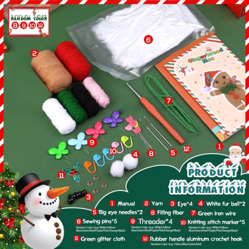 Gingerbread Man Design Crochet Starter Kit, 1 Set DIY Gingerbread Knitting Set for Beginners, Christmas Eve Box 2