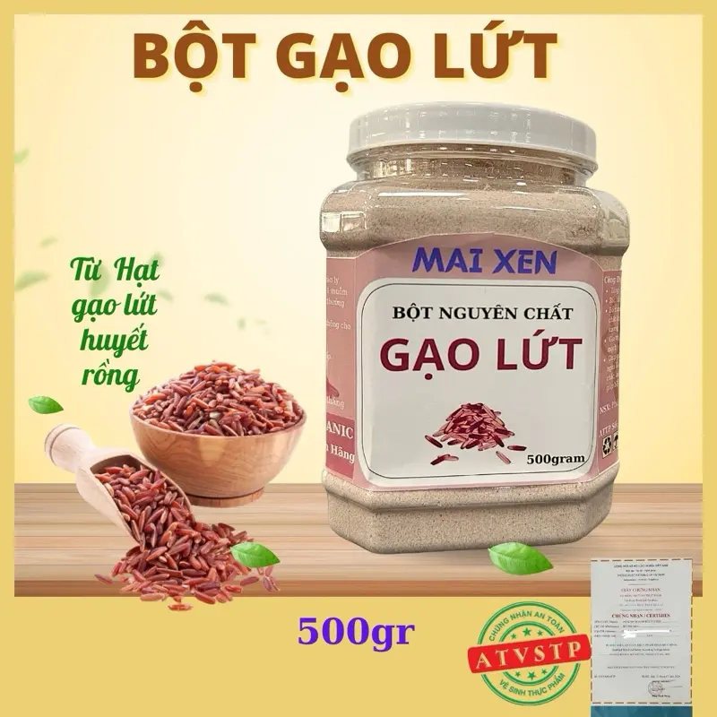 1 Hộp Bột Gạo Lứt Nguyên Chất Rang Xay (500gr) Khong Chua Duong