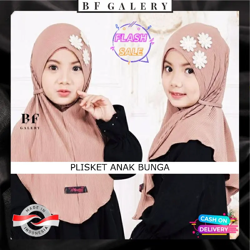 BFJ037 Hijab Plisket Instan Bunga Anak Jilbab Instan Model Plisket dengan Tali Bergo Anak MAWAR Kerudung Instan Diamond Muslim