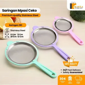 BINSA - Saringan Ceko Mpasi Halus Stainless Gagang Plastik Ayakan Teh Tubruk Kopi 361