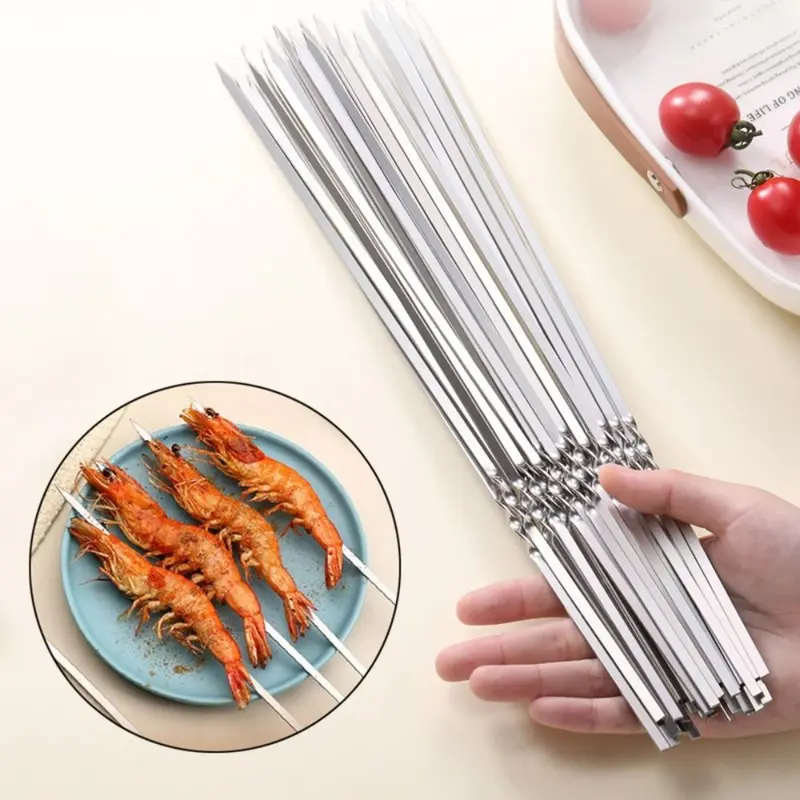 Que Xiên Đồ Nướng Thịt Bằng Thép Không Gỉ, Bền, Có Thể Tái Sử Dụng, 15 Cái / bộ, Phụ Kiện Tiệc Cắm Trại, Dụng Cụ Nấu Ăn Phẳng, Que Sắt Kebab, Thích Hợp Sử Dụng Ngoài Trời 3