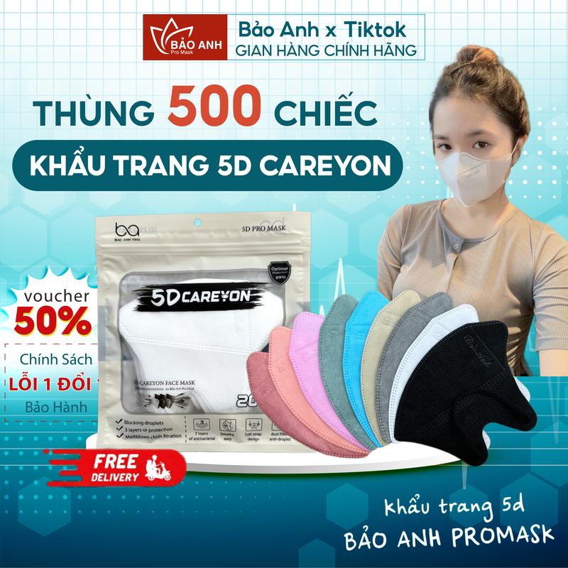 Thùng 500 Cái Khẩu Trang 5D CAREYON Chống Tia UV Khẩu Trang Y Tế 3 Lớp Kháng Khuẩn Cao Cấp