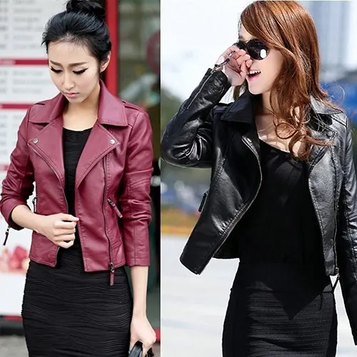 Lmaadaji-Áo Khoác Punk Giả Da Cho Nữ, Áo Khoác Có Khóa Kéo Xe Máy, Thời Trang, Dáng Ôm, Áo Khoác Ngoài
