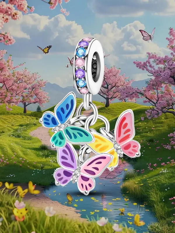 Butterfly & Flower Design Pendant, Colorful Beaded Pendant for Women & Girls, Fashion Accessories for Bracelet & Necklace Making 0
