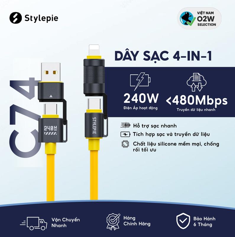 SIÊU SALE Cáp sạc nhanh STYLEPIE C74 4-in-1 240W truyền dữ liệu tốc độ cao ≤480Mbps sạc nhanh cho Apple Android chính hãng bảo hành 6 tháng - Phụ Kiện Sạc Điện Thoại