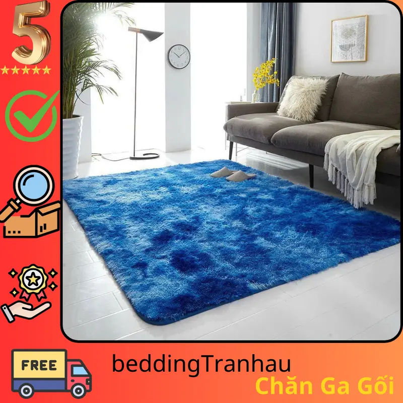 Thảm lông trải sàn kích thước 1m6x2m màu xanh dương 0