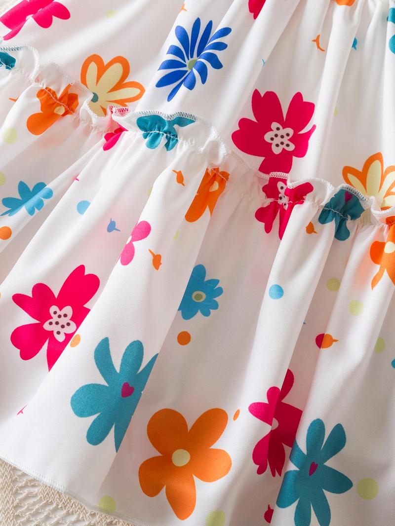 Product Introduction of Girl's Floral Print Dress, Casual  Dress for Summer, Kids Clothes for Daily Wear 8