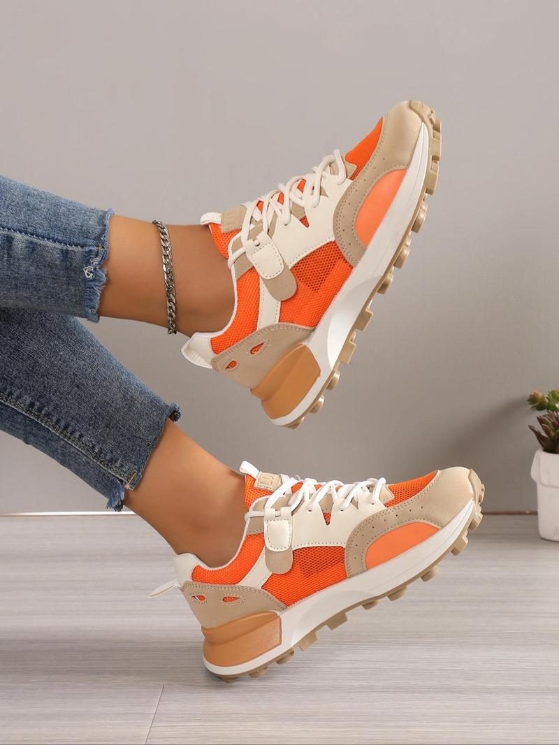 Product Introduction of Women's Fashion Colorblock Lace Up Front Patched Low Top Trainers, 1 Pair Trendy All-match Platform Sneakers, Lightweight Breathable Comfortable Sports Running Shoes for Daily Wear, Perfect for Students and Outdoor Sports 18