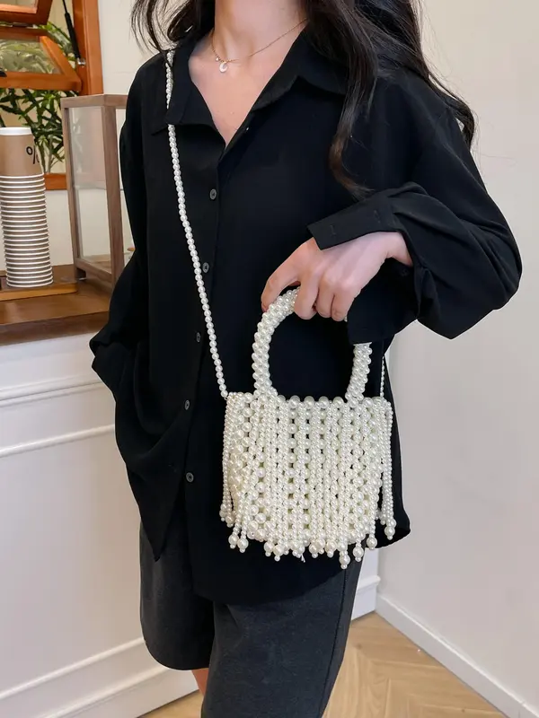 Fashionable Handmade Beaded Design Handbag, Casual Cute Style Shoulder Bag for Women, Trendy All-match Bag for Daily Use 3