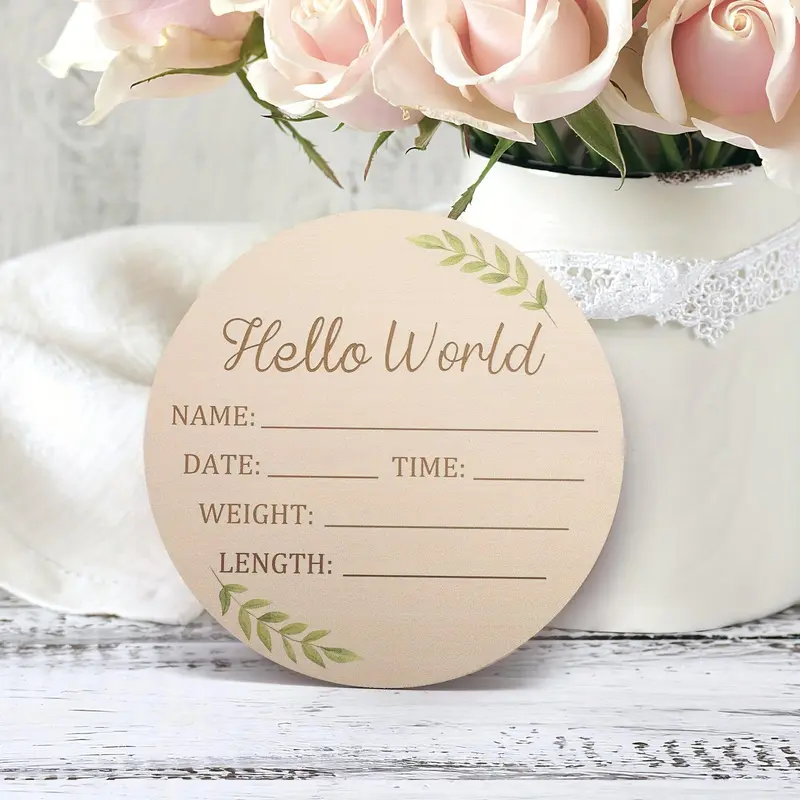 Hello World Wooden Baby Birth Announcement Sign, Baby Shower Gender Reveal Party Decoration, Birthday Party Decoration Supplies, Nameplate Customized 0