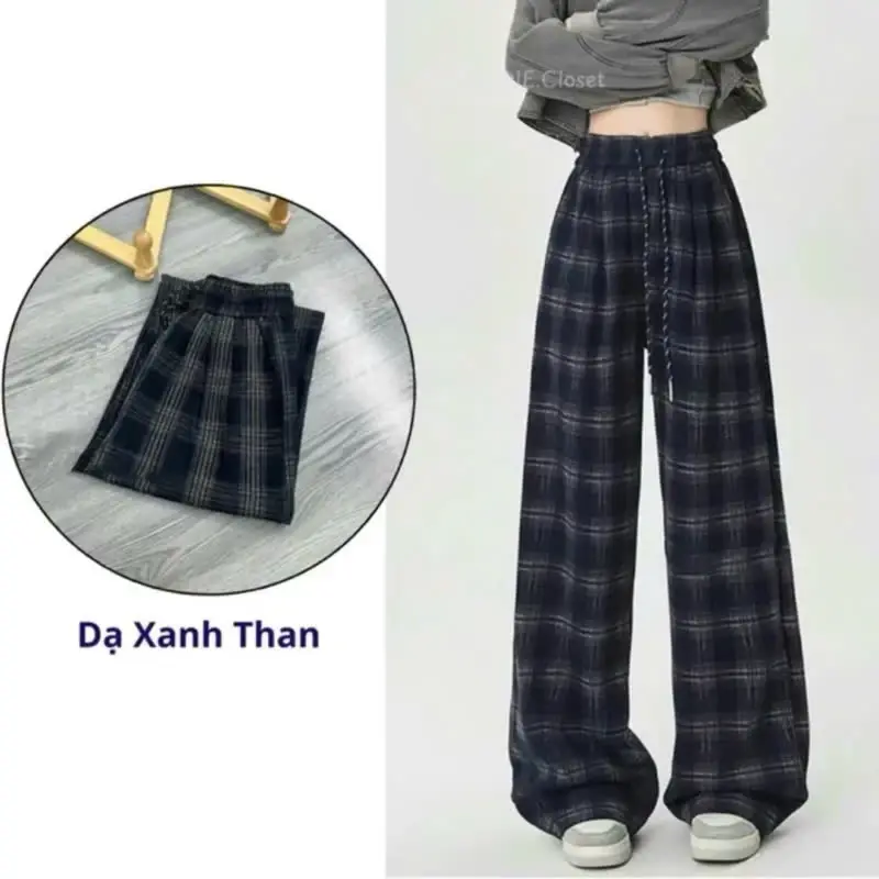 Quần Suông Ống Rộng Nữ Umi Dạ Mềm Kẻ Caro Cao Cấp - Hàng Hottrend Thun Women Ong 7