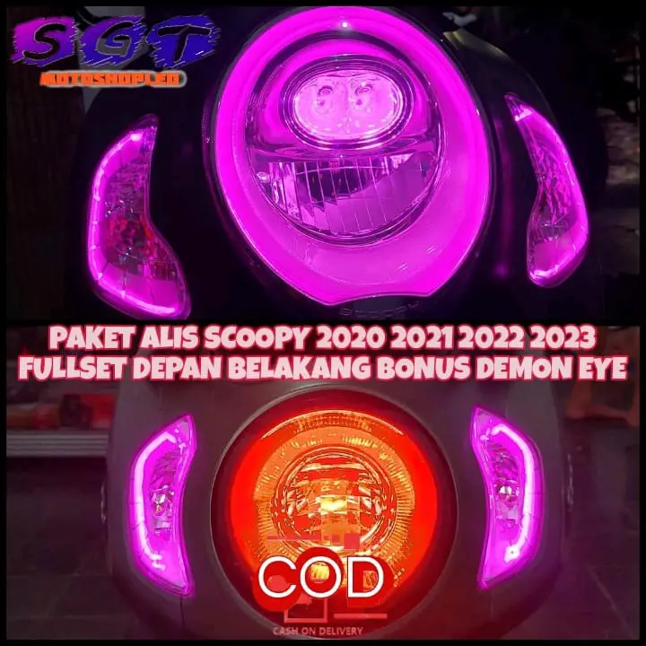 Terbaru paket lampu alis led alis scoopy 2020 sampai 2023 free demon eyes tidak bintik dan terang real foto