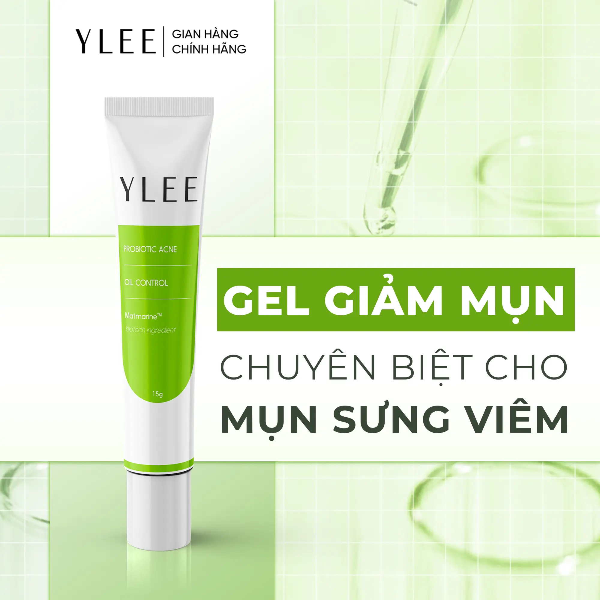 Gel Trị Mụn YLEE Chuyên Dụng Cho Mụn Sưng Viêm, Mụn Bọc, Mụn Trứng Cá - Giúp Giảm Mụn, Giảm Thâm, Mờ Sẹo, Dưỡng Trắng Da