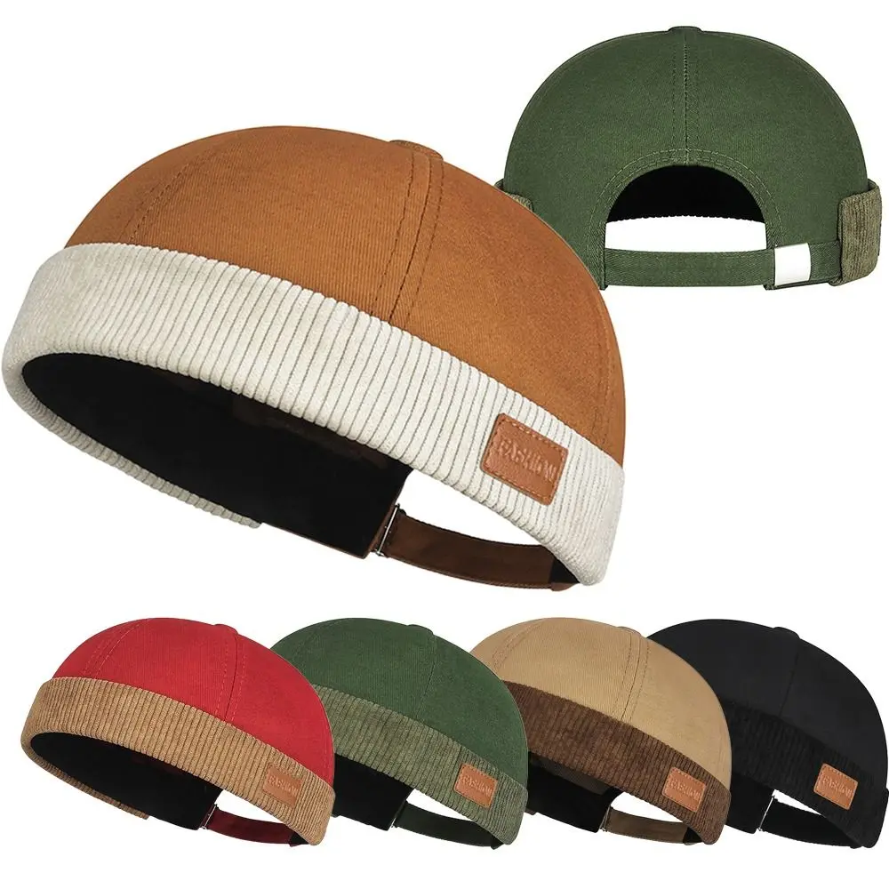 Casual Adjustable Brimless Hat Vintage Solid Color Beanie Bonnet Corduroy Landlord Hat Unisex