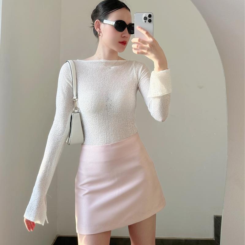  là hoa - Chân váy dáng ngắn nhiều màu hồng đen trắng mỡ gà  - LH013 Nữ Women 