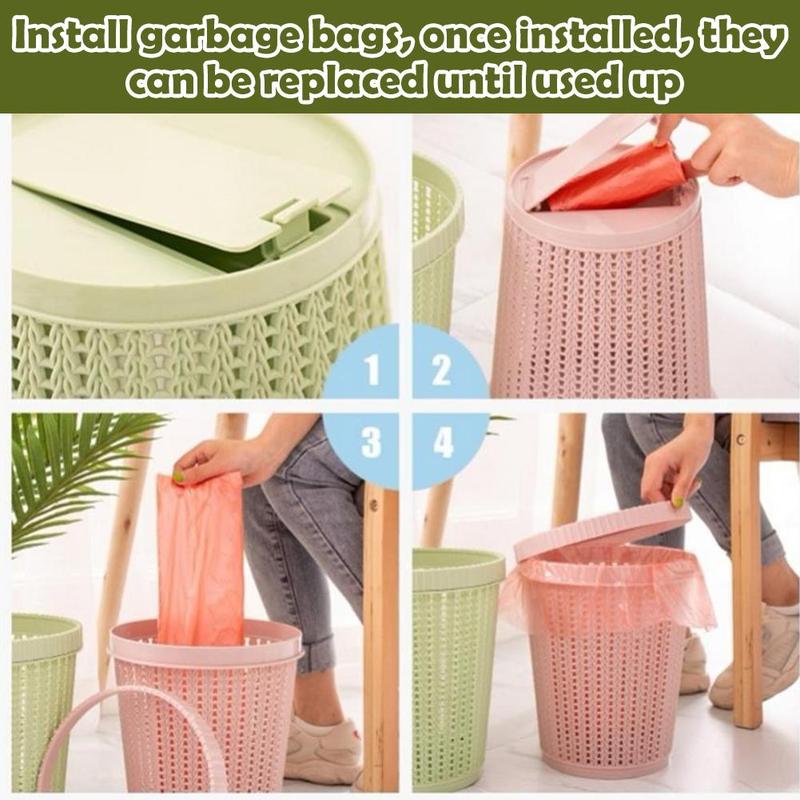 1set Convenient Bag Changing Trash Can Quick Easy Replacement Keeps Your Hands Clean With 5 Rolls Garbage Bags 1
