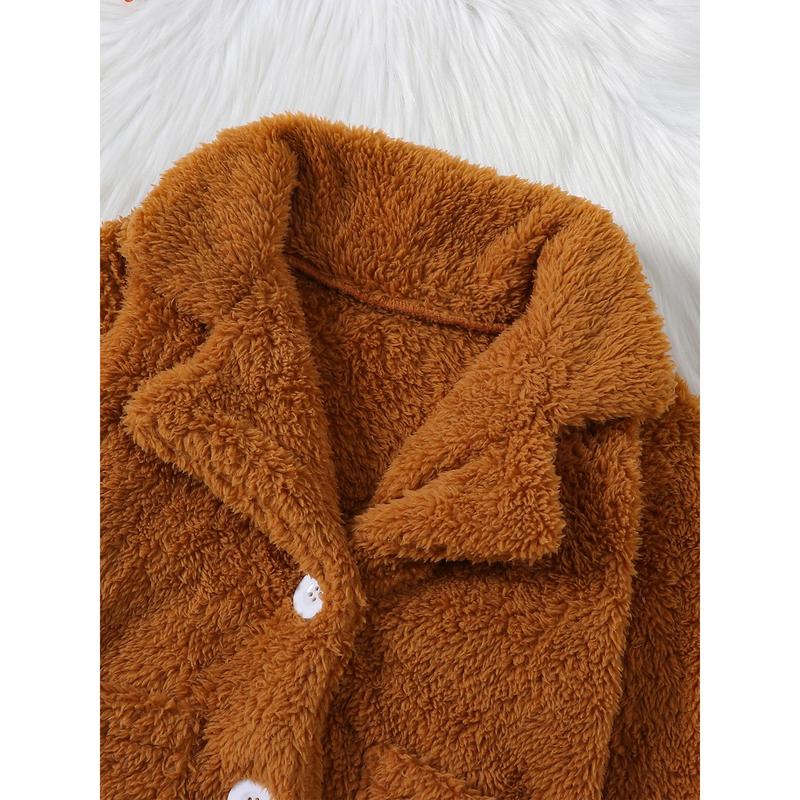 Product Introduction of Girls Plush Jacket, Long Sleeve Turn-down Collar Button Closure Winter Jacket Casual Coat 37