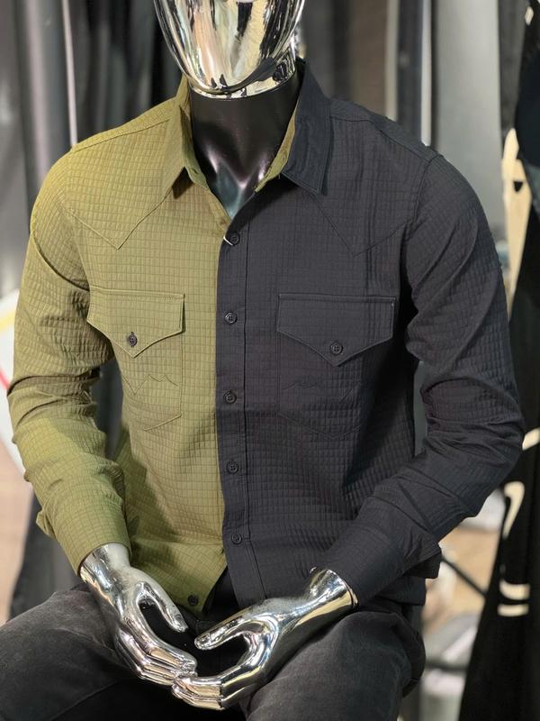 Áo SƠ MI Tay Dài Đen Mix Rêu/Trắng Mix Xám Thêu Túi S3143/S3142 THREE CLTN Nam Menswear Có Cổ