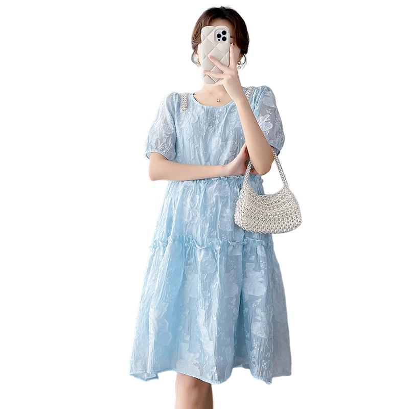 M69877# Pregnant Dress Trendy Loose Dress Women Korean Style Bubble Sleeves Elegant Stylish Summer Slim New Arrival Pregnancy Clothes Dress 4