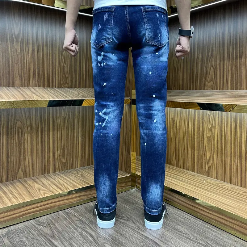 quần jean nam xanh vảy sơn hình hoa bốn cúc 2