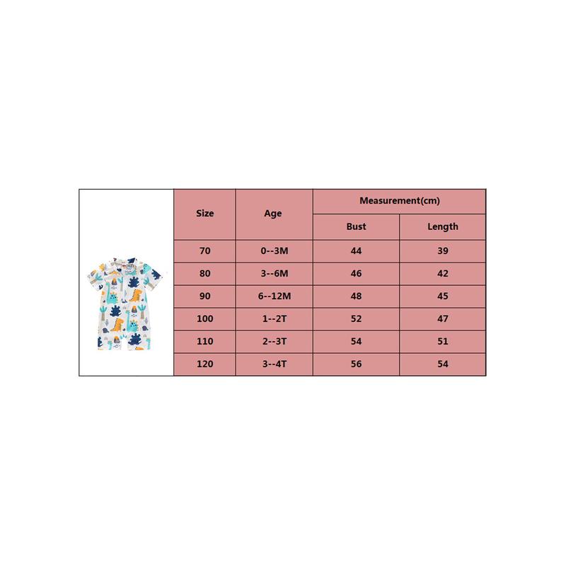 Product Introduction of Kids Boys Summer Swimsuit Casual Cartoon Dinosaur Printed Short Sleeve Zipper Jumpsuit Swimwear Beachwear 0