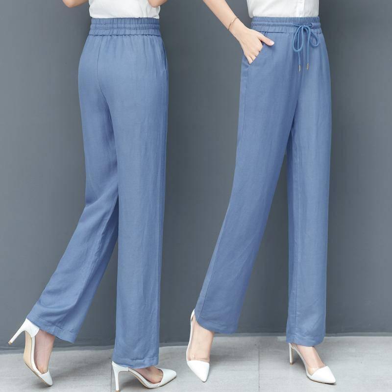 Quần Jean Lụa Lạnh Dành Cho Phụ Nữ, Bộ Sưu Tập Mùa Xuân Và Mùa Hè Mới 2024, Dáng Rộng Rãi Và Dễ Phối Đồ Quần Ống Đứng, Mỏng Và Thường Ngày, Làm Bằng Tencel, Quần Ống Rộng 3