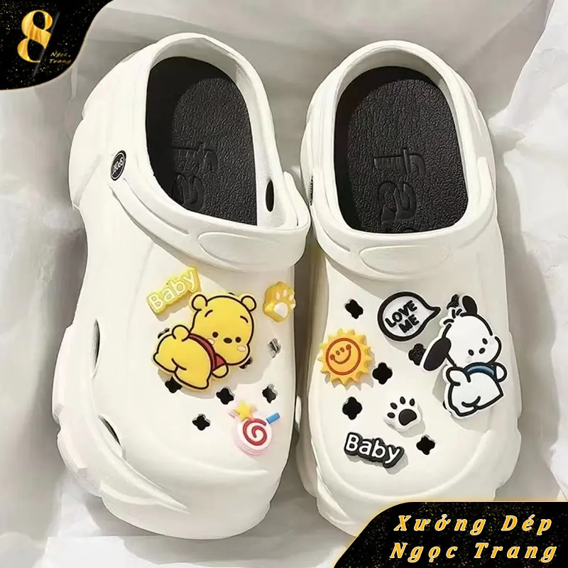 Dép Nữ, đế cao Đế Giày Coros, Thích Hợp mùa thu đông, Tăng Chiều Cao, Eva Không Trơn Trượt,Winnie-the-Pooh，Pochacco , Hàng Mới Về 2025 dép  mây DéP Shoes