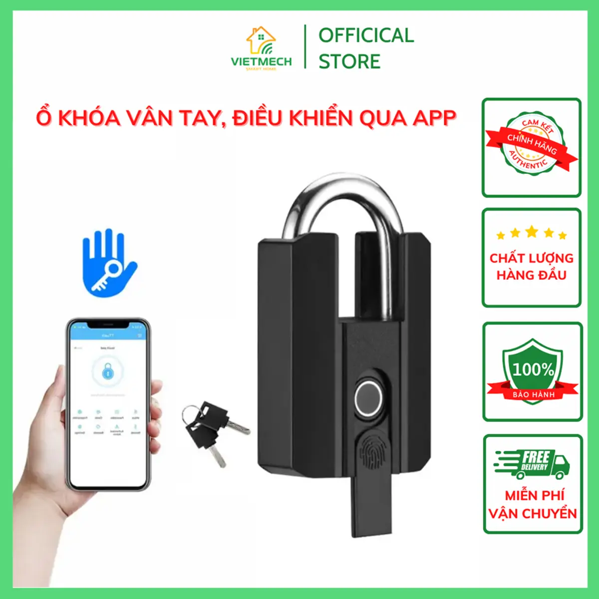 Ổ khóa vân tay, điều khiển bluetooth qua app điện thoại
