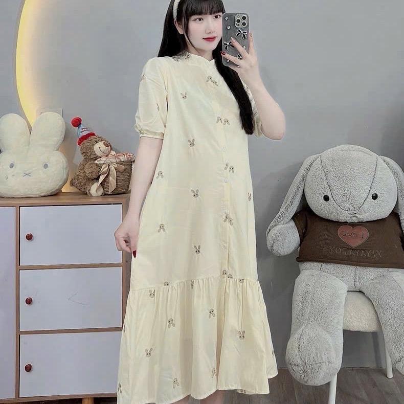 Váy bầu đuôi cá thiết kế cổ tàu hoạ tiết thỏ thêu xinh xắn cho các mẹ đi tiệc đi chơii 1
