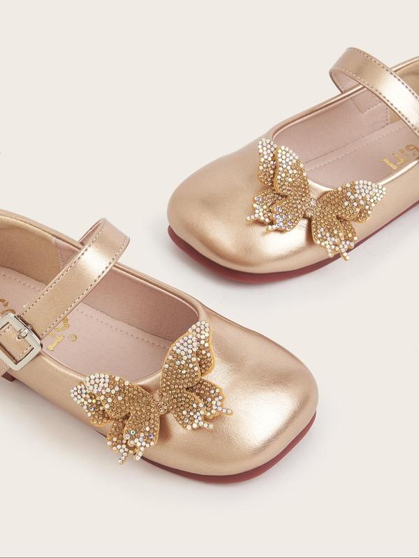 Girl's Cute Butterfly Design Flat Shoes, 2024 New Style Elegant Solid Color Mary Jane Flats for Party, Daily Wear, Kids Shoes for All Seasons 4