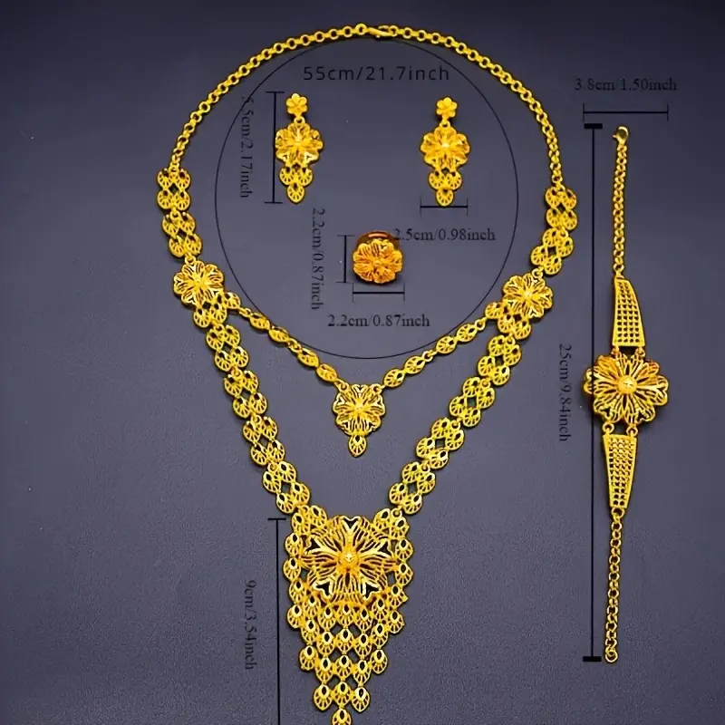 Arabian Bridal Jewelry Set (4pc), Luxury Alloy Wedding Gift Collection 5