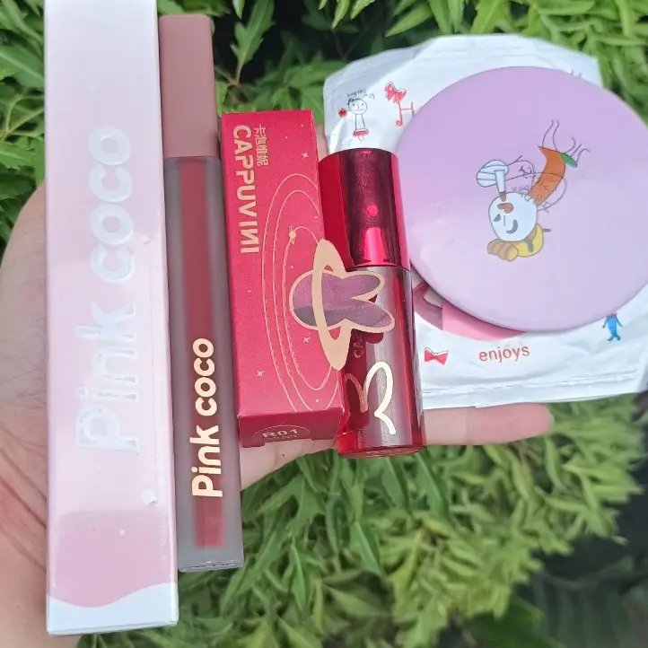 Combo 1 son thỏ Cappuvini+1 son Pinkcoco tặng 1 gương Mỹ Phẩm Trang Điểm Nữ Cosmetic Son Môi Women 2