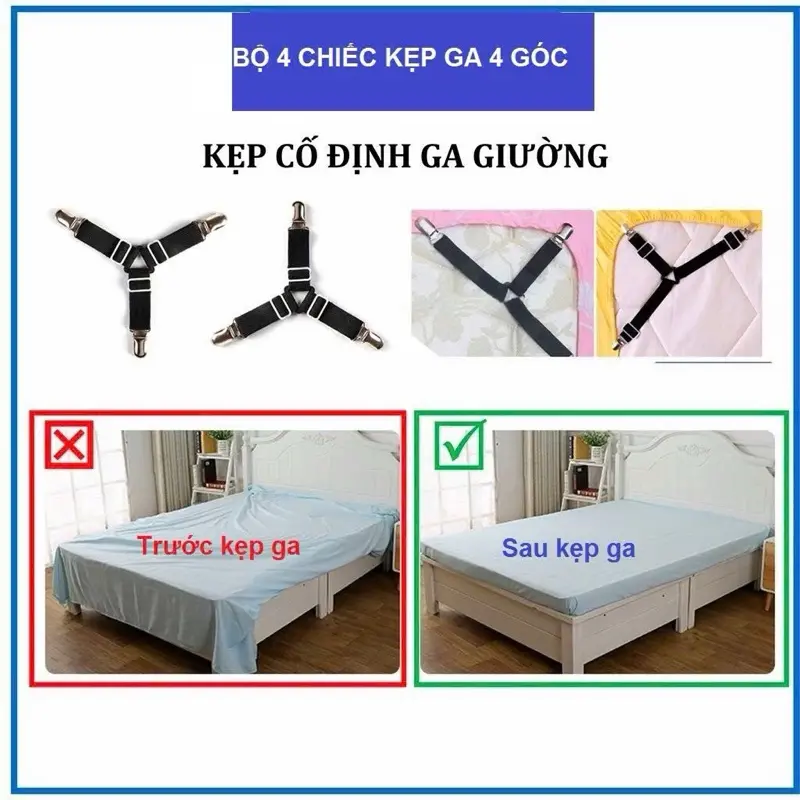Combo 4 Kẹp Ga 4 Góc Cố Định Ga Giường