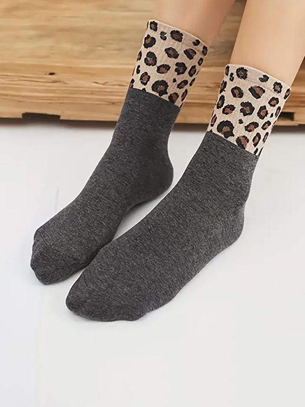 Women's Colorblock & Leopard Patchwork Print Crew Socks, Fashion Casual Comfy Socks for Daily Outdoor Wear, Socks for Women for All Seasons, Socks for Women 3