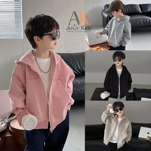 ATkids Jaket Hoodie Zipper saku tinggi Polos Anak Usia 3-10 Tahun Laki-laki Perempuan Warna Pastel Bahan Tebal Premium