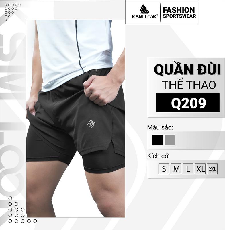 [DEAL ĐỘC QUYỀN TRÊN LIVE] Quần Đùi 2 Lớp Tập Gym Nam KSM Menswear Thiết Kế Xẻ V, Túi Zip Phù Hợp Chạy Bộ, Bơi Lội Q209 Sport